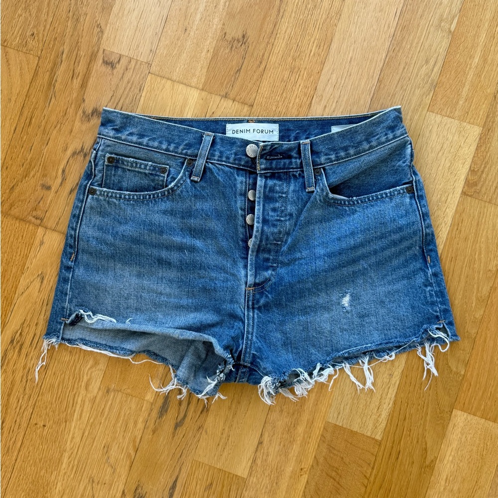 Aritzia Medium Blue Distressed Denim Jean Shorts